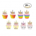 unicornio cupcake toppers y envolturas de doble cara niños decoraciones de la torta del partido conjunto de 24