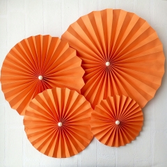 4 Orange Round Hanging Paper Fans