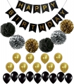 Personalizado rosa oro negro feliz cumpleaños banner con globos y pañuelos de papel de papel higiénico para decoraciones de fiesta