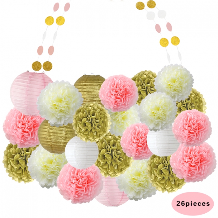 Birthday Party Decorations gold pink ivory white set