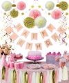 decoraciones de cumpleaños rosa y dorado pompones personalizados flores borlas de papel guirnalda colgante remolino