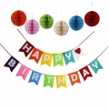 Banner de feliz cumpleaños decoración con colorido pom pom bola de tejido