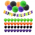 kit de banner de halloween feliz con globos de látex decoraciones de papel de tejido de flor de pompón verde púrpura naranja negro