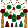 adornos de árbol de Navidad feliz papel ventiladores papel bandera papel tisú borla