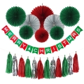 Feliz decoraciones de Navidad papel ventiladores papel bandera papel panal tisú borla